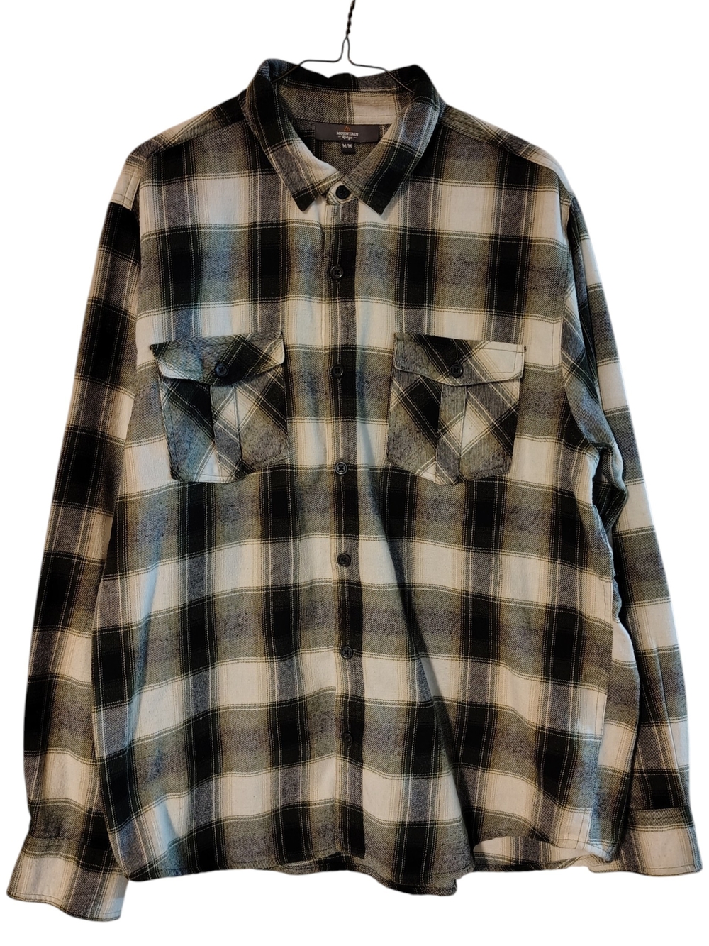 Mountain Ridge Men’s Plaid Flannel Shirt M Green/White Fall Button Up